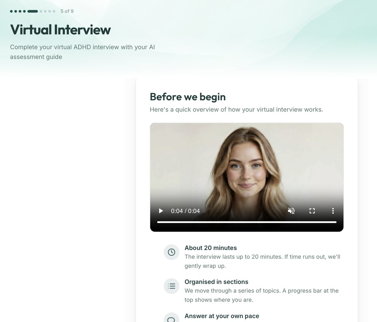 Virtual interview introduction screen